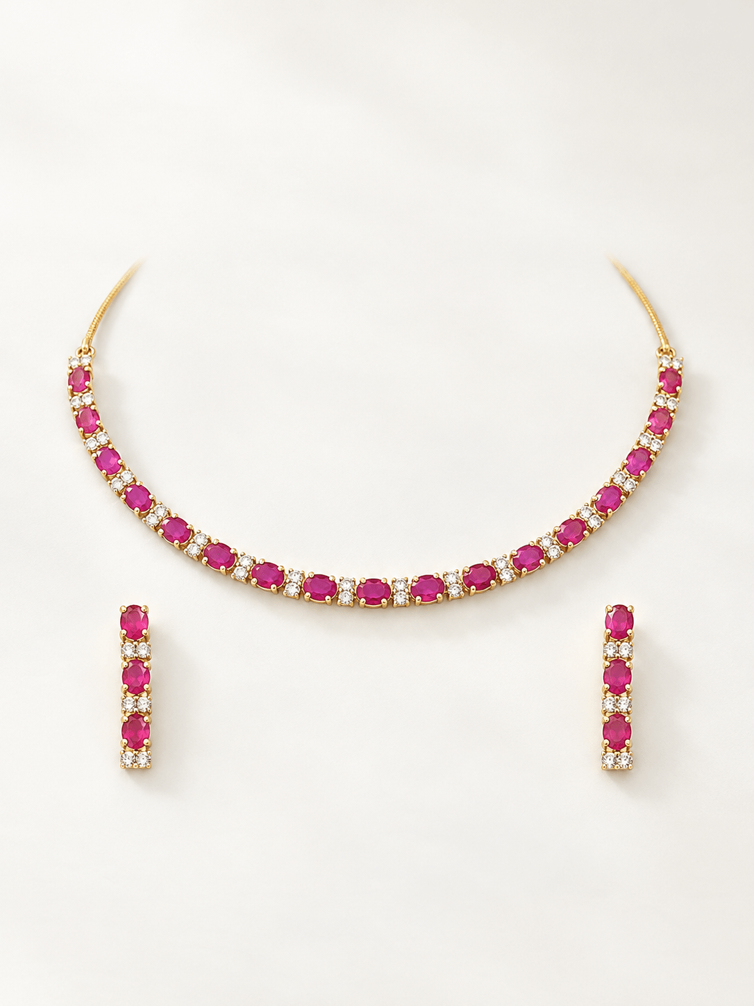 Bhavmayi Gold-Tone Ruby & Crystal Necklace and Earrings Set - bhavmayi