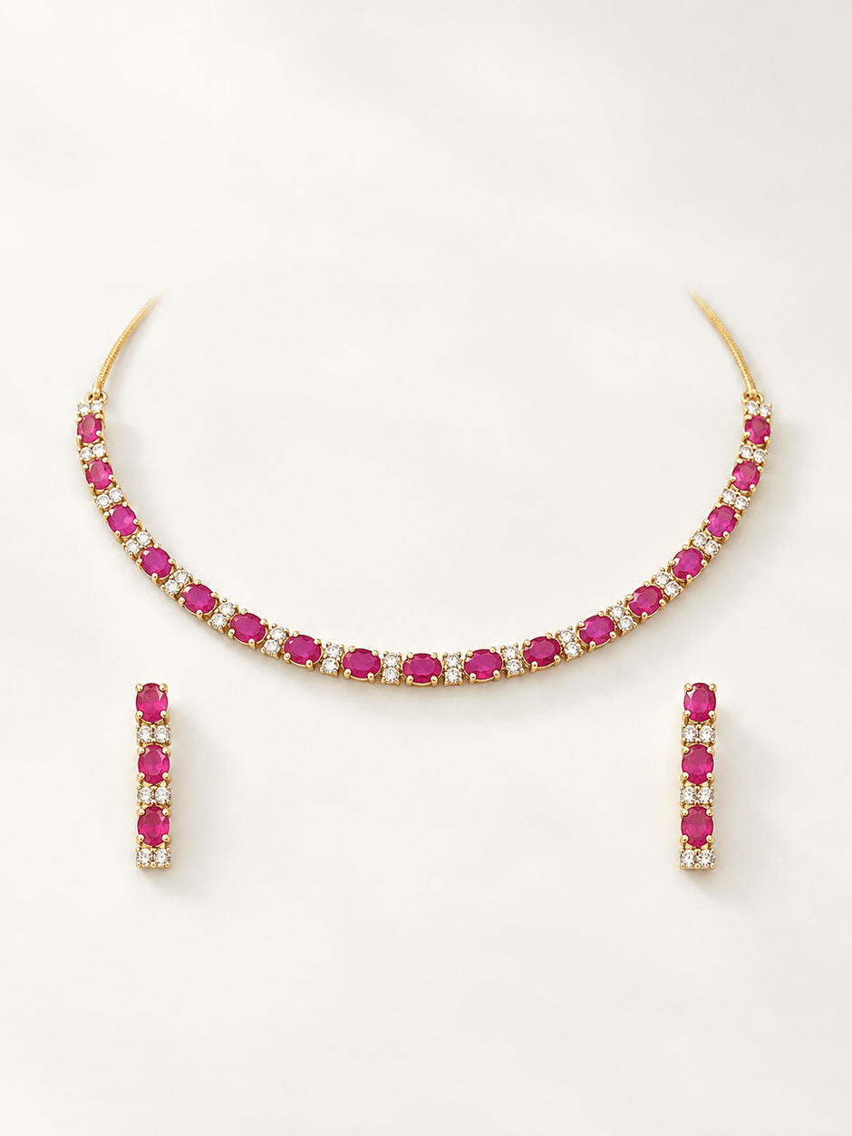 Bhavmayi Gold-Tone Ruby & Crystal Necklace and Earrings Set - bhavmayi