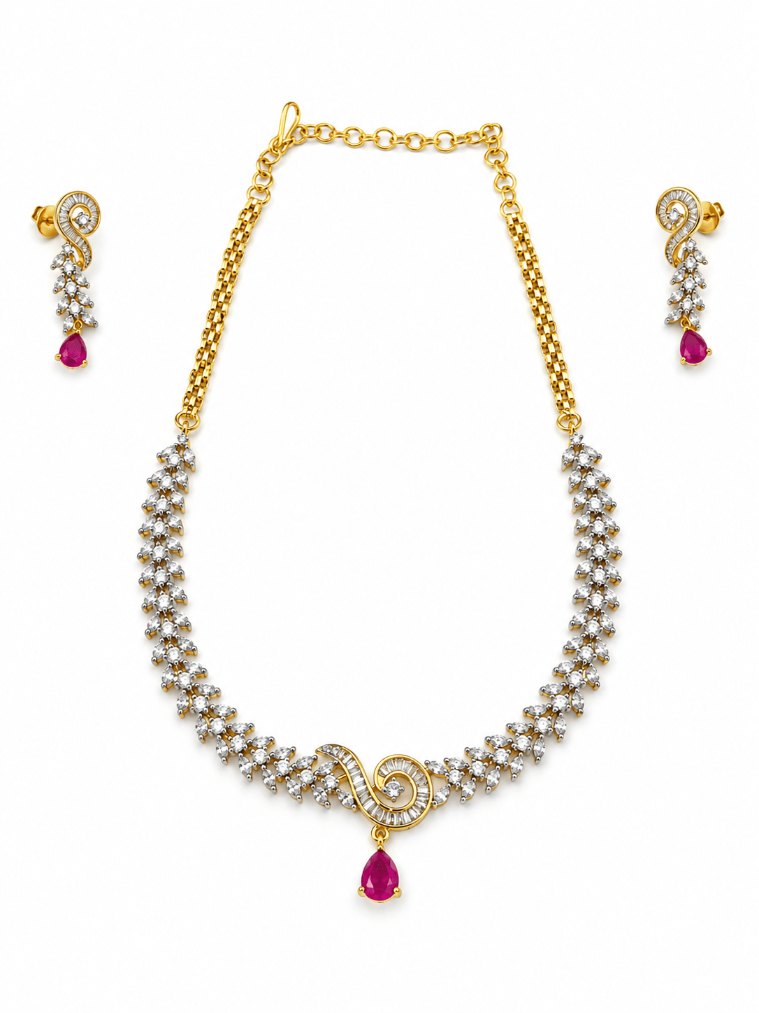 Bhavmayi Gold-Tone Ruby & Crystal Necklace and Earrings Set - bhavmayi