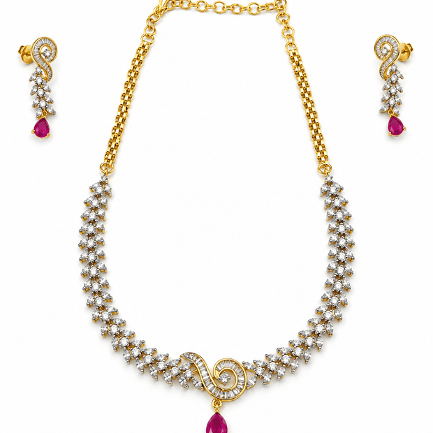 Bhavmayi Gold-Tone Ruby & Crystal Necklace and Earrings Set - bhavmayi