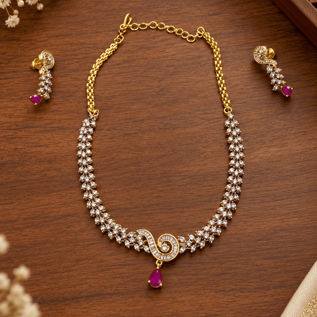 Bhavmayi Gold-Tone Ruby & Crystal Necklace and Earrings Set - bhavmayi