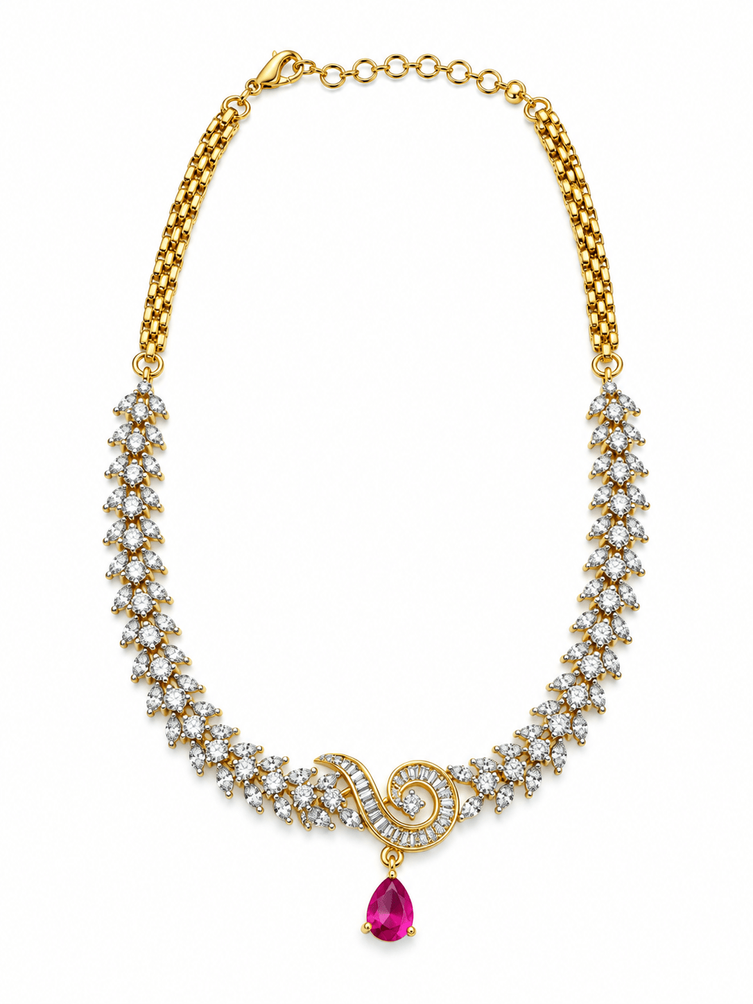 Bhavmayi Gold-Tone Ruby & Crystal Necklace and Earrings Set - bhavmayi