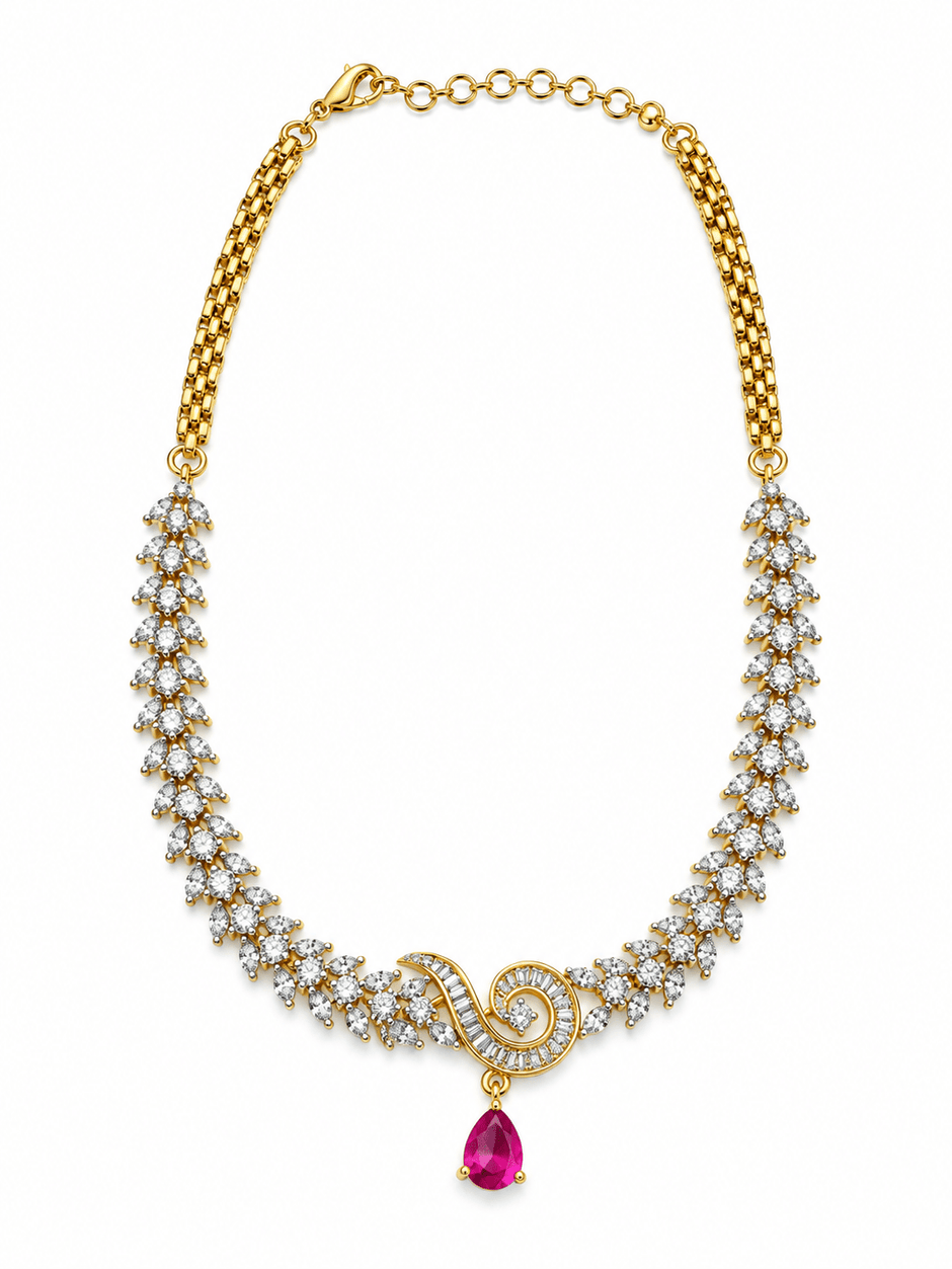 Bhavmayi Gold-Tone Ruby & Crystal Necklace and Earrings Set - bhavmayi