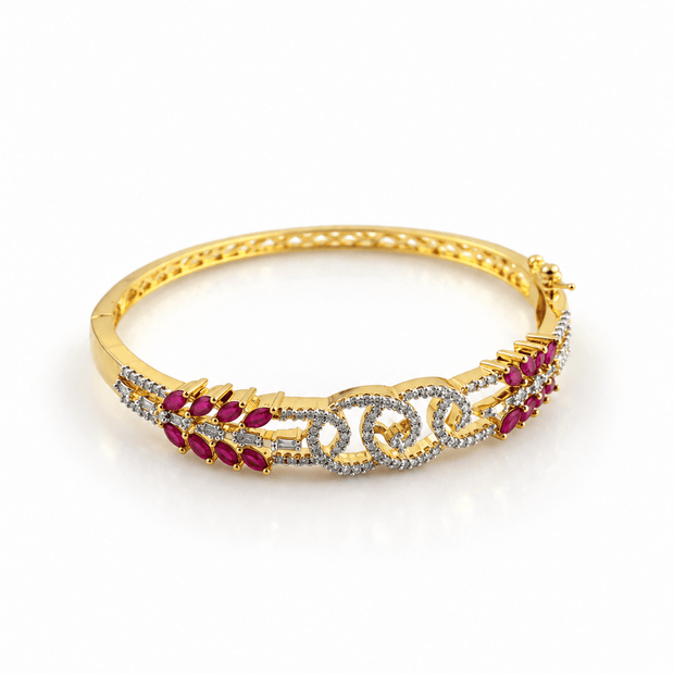 Bhavmayi Gold-Tone Ruby & CZ Floral Designer Bangle - bhavmayi