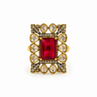Bhavmayi gold-tone statement ring with rectangular ruby red crystal and clear teardrop stones - bhavmayi