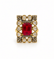 Bhavmayi gold-tone statement ring with rectangular ruby red crystal and clear teardrop stones - bhavmayi