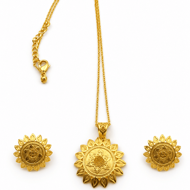 Bhavmayi Gold-Tone Sunflower Medallion Necklace & Earring Set - bhavmayi