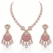 Bhavmayi gold-tone teardrop necklace and matching earrings shown with pink and green centre accent variations - bhavmayi