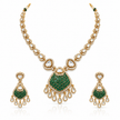 Bhavmayi gold-tone teardrop necklace and matching earrings shown with pink and green centre accent variations - bhavmayi