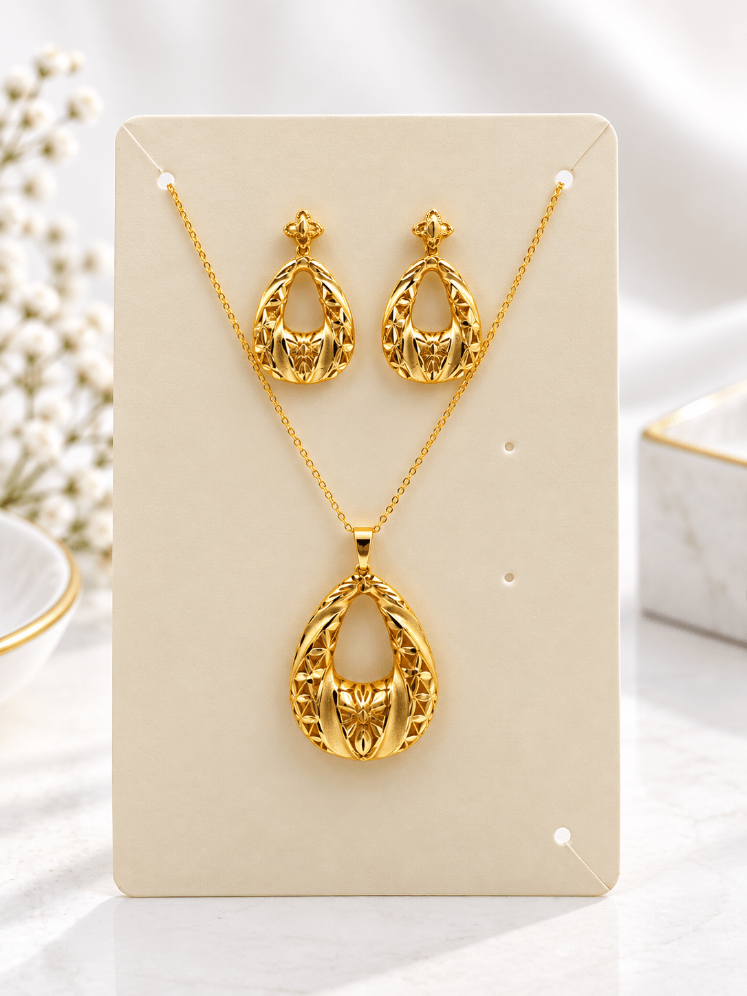 Bhavmayi Gold-Tone Teardrop Pendant Necklace & Earring Set - bhavmayi