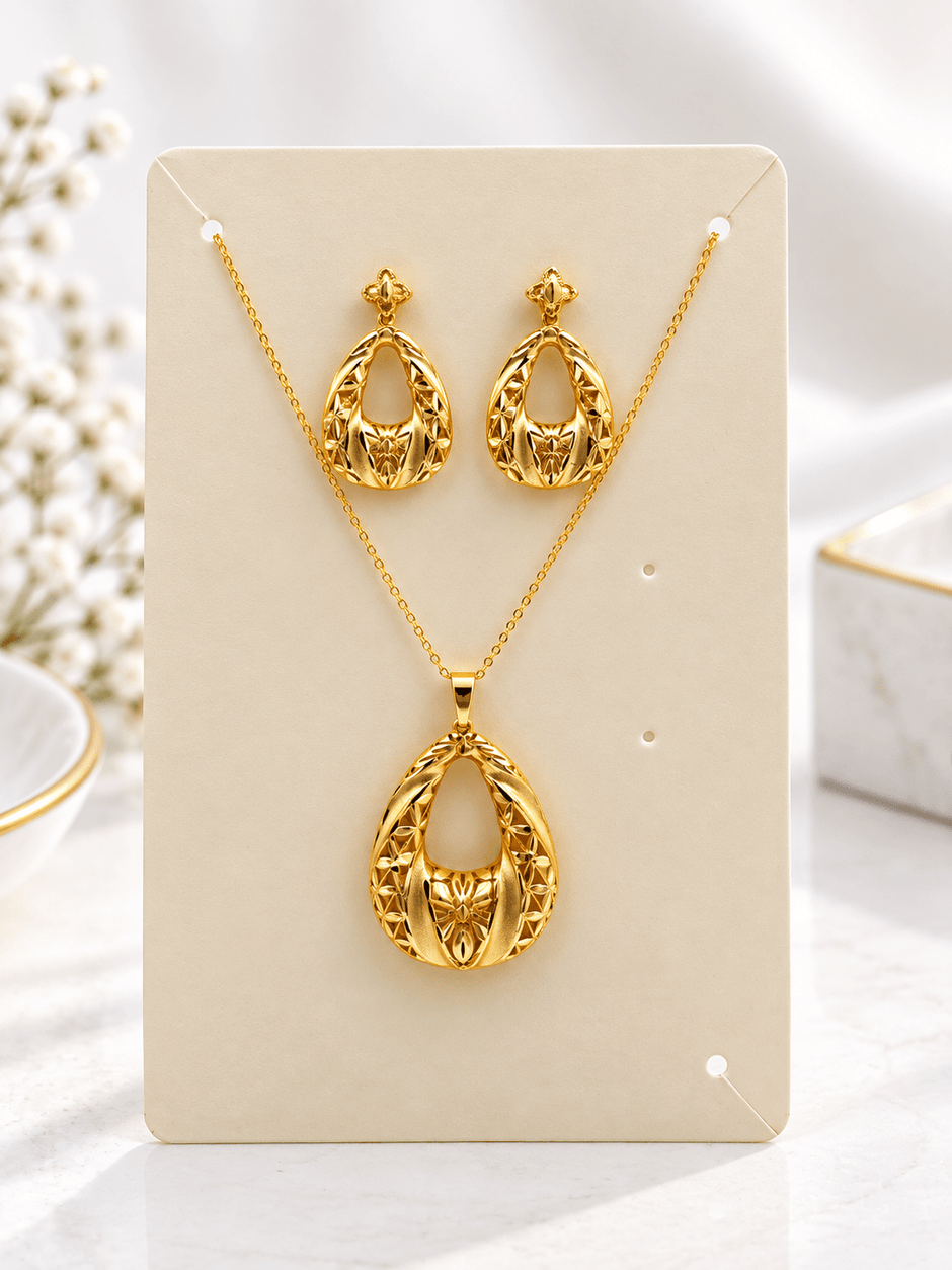 Bhavmayi Gold-Tone Teardrop Pendant Necklace & Earring Set - bhavmayi