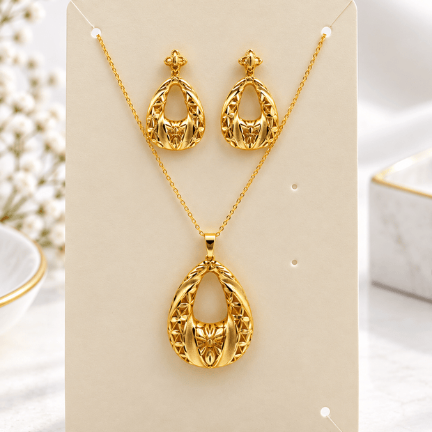 Bhavmayi Gold-Tone Teardrop Pendant Necklace & Earring Set - bhavmayi