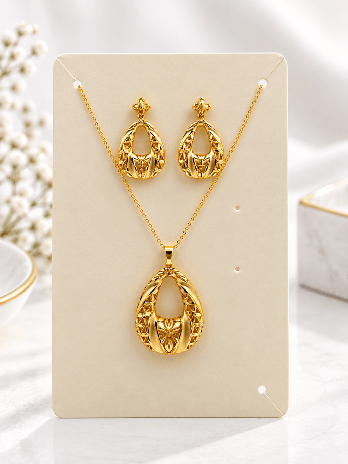 Bhavmayi Gold-Tone Teardrop Pendant Necklace & Earring Set - bhavmayi