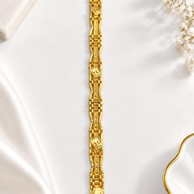 Bhavmayi gold-tone textured link bracelet for men with geometric decorative accents - bhavmayi
