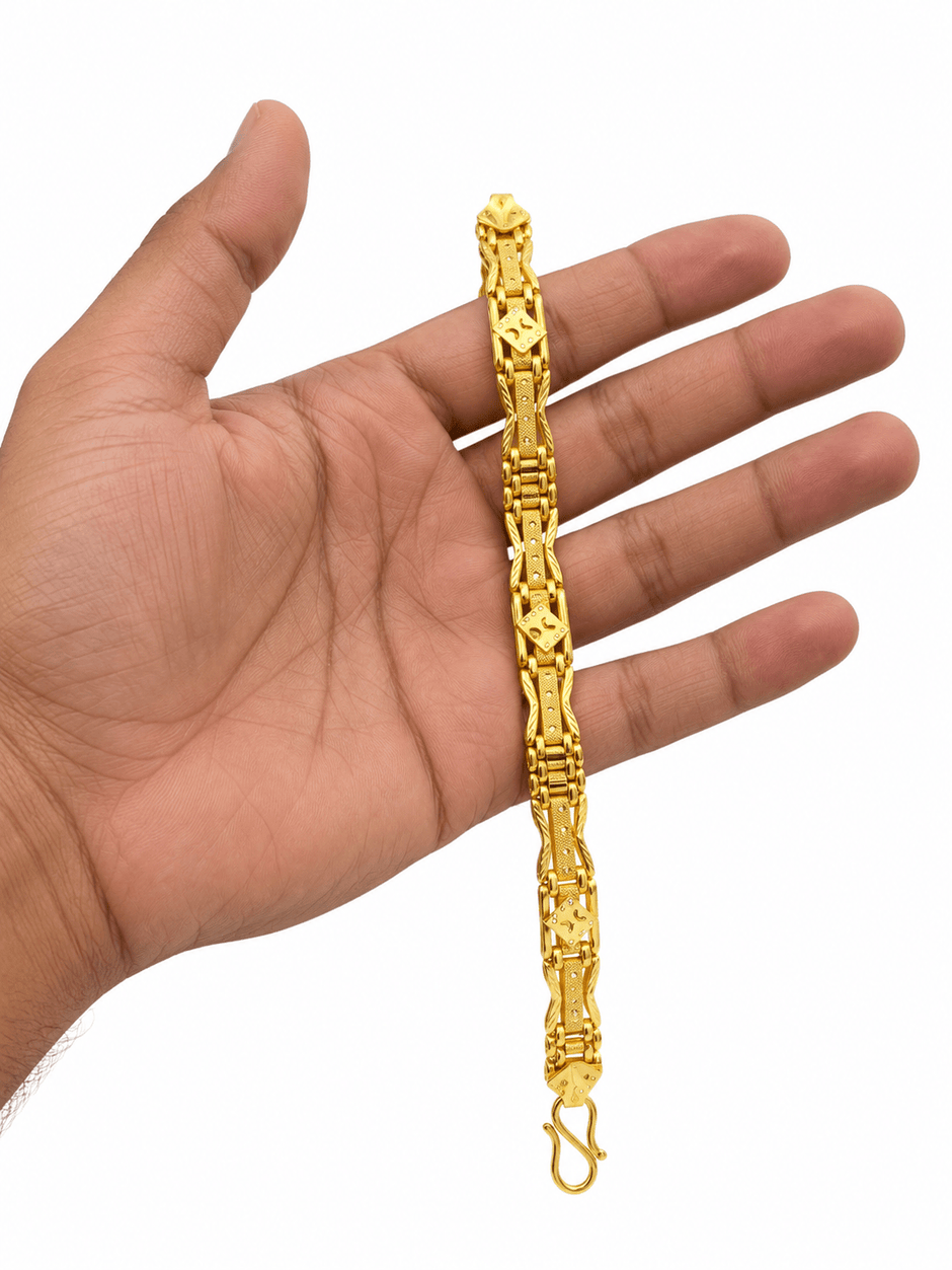 Bhavmayi gold-tone textured link bracelet for men with geometric decorative accents - bhavmayi