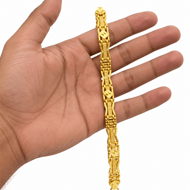 Bhavmayi gold-tone textured link bracelet for men with geometric decorative accents - bhavmayi