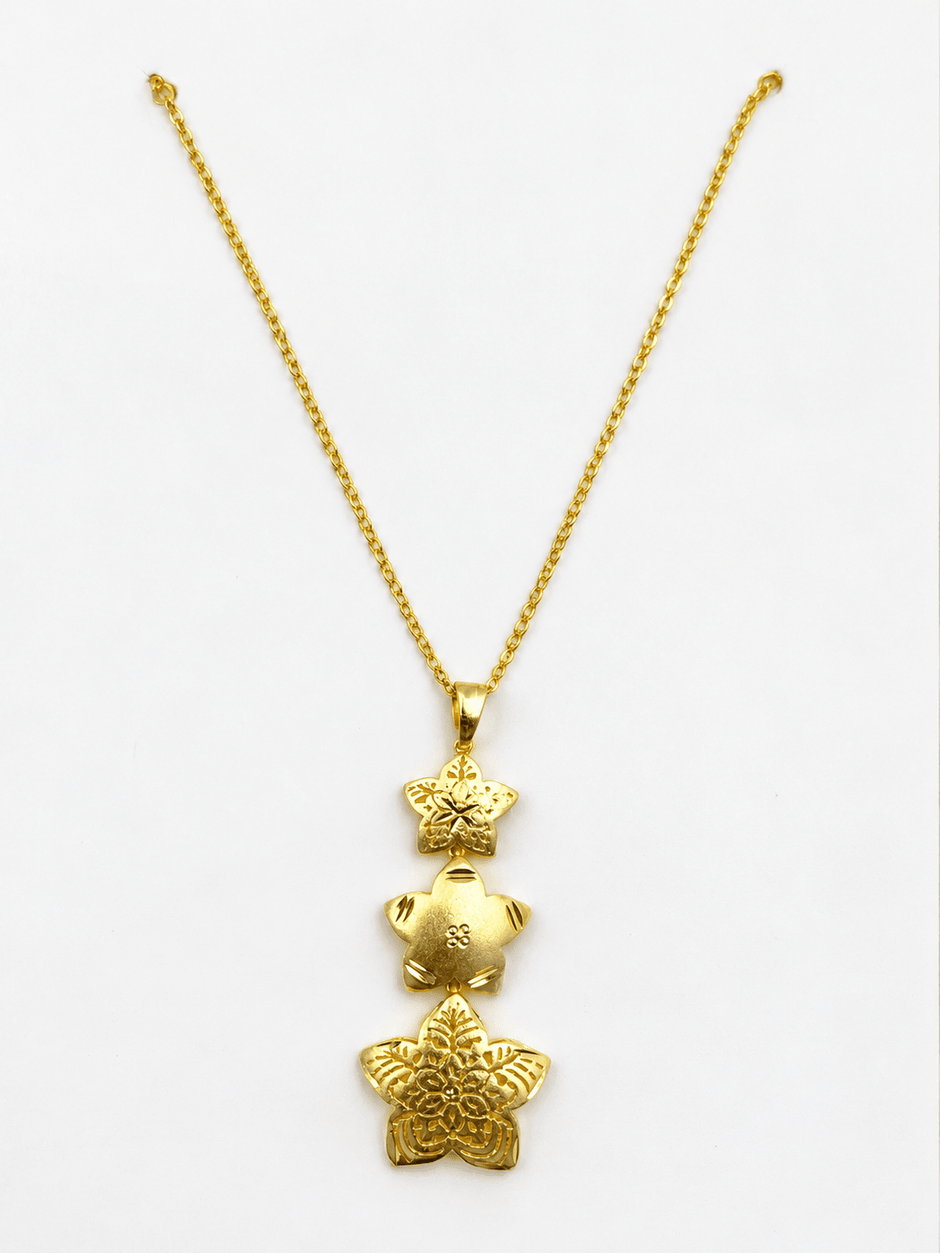 Bhavmayi Gold-Tone Three-Flower Pendant Necklace & Stud Earring Set - bhavmayi