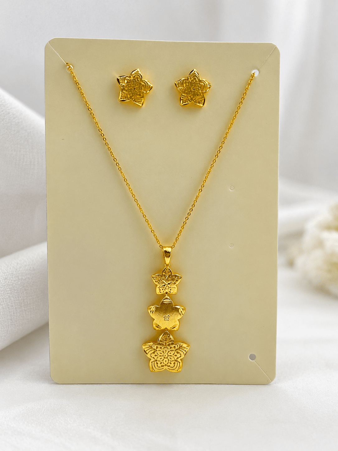 Bhavmayi Gold-Tone Three-Flower Pendant Necklace & Stud Earring Set - bhavmayi