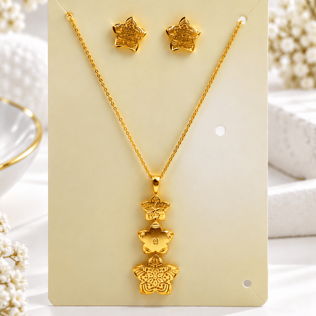Bhavmayi Gold-Tone Three-Flower Pendant Necklace & Stud Earring Set - bhavmayi