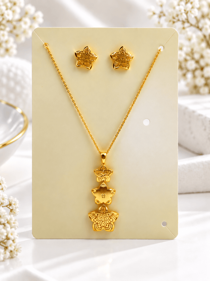 Bhavmayi Gold-Tone Three-Flower Pendant Necklace & Stud Earring Set - bhavmayi