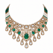 Bhavmayi gold-tone traditional choker necklace with a central green teardrop stone, white accents and ornate hanging motifs - bhavmayi