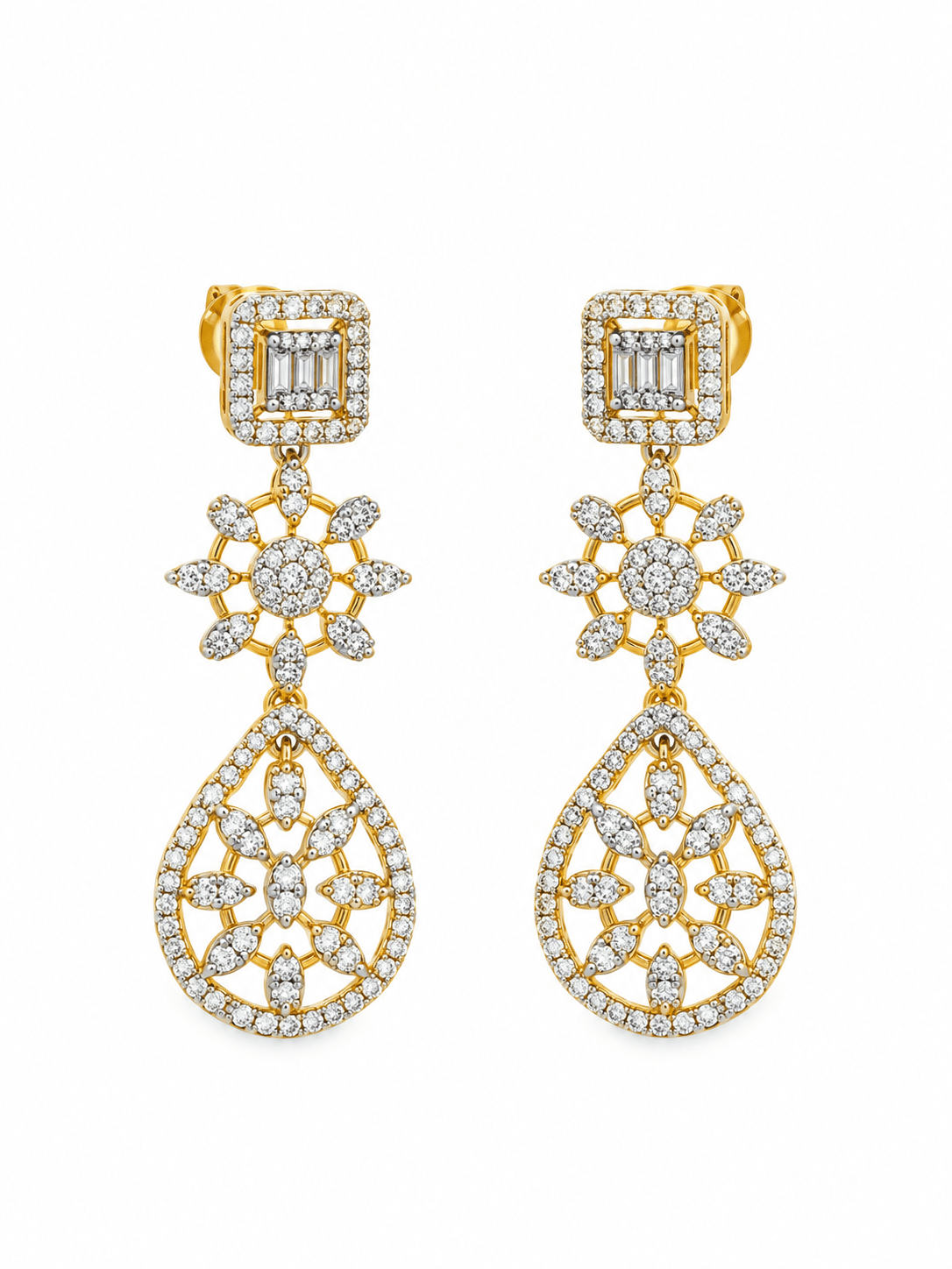Bhavmayi Golden Crystal Necklace & Matching Drop Earrings Set - bhavmayi