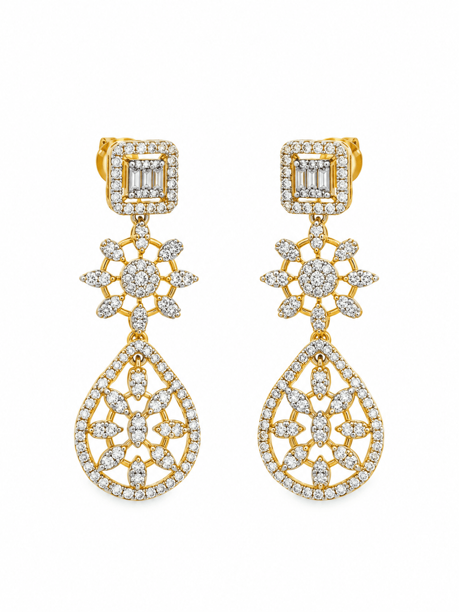 Bhavmayi Golden Crystal Necklace & Matching Drop Earrings Set - bhavmayi