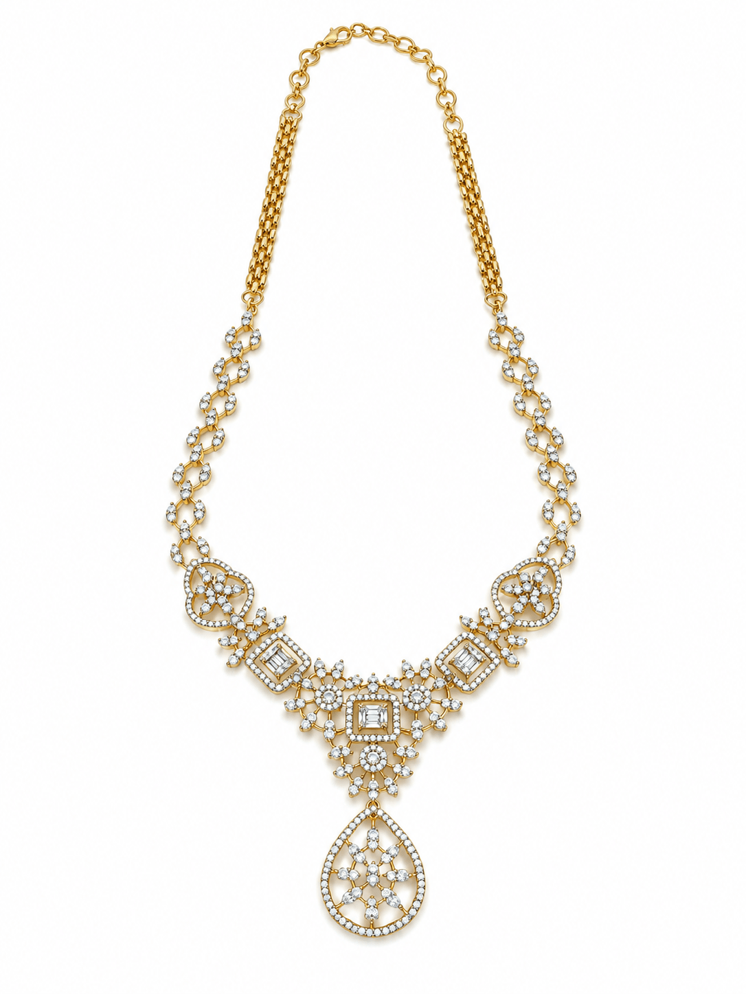 Bhavmayi Golden Crystal Necklace & Matching Drop Earrings Set - bhavmayi