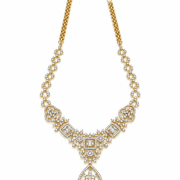 Bhavmayi Golden Crystal Necklace & Matching Drop Earrings Set - bhavmayi