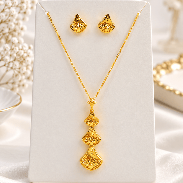 Bhavmayi Golden Floral Teardrop Necklace & Earrings Set - bhavmayi