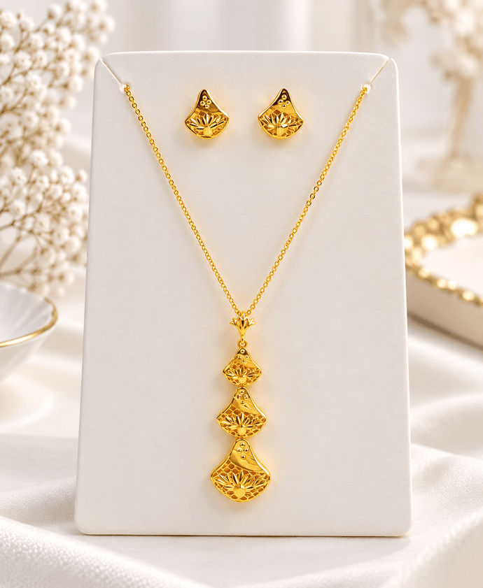 Bhavmayi Golden Floral Teardrop Necklace & Earrings Set - bhavmayi
