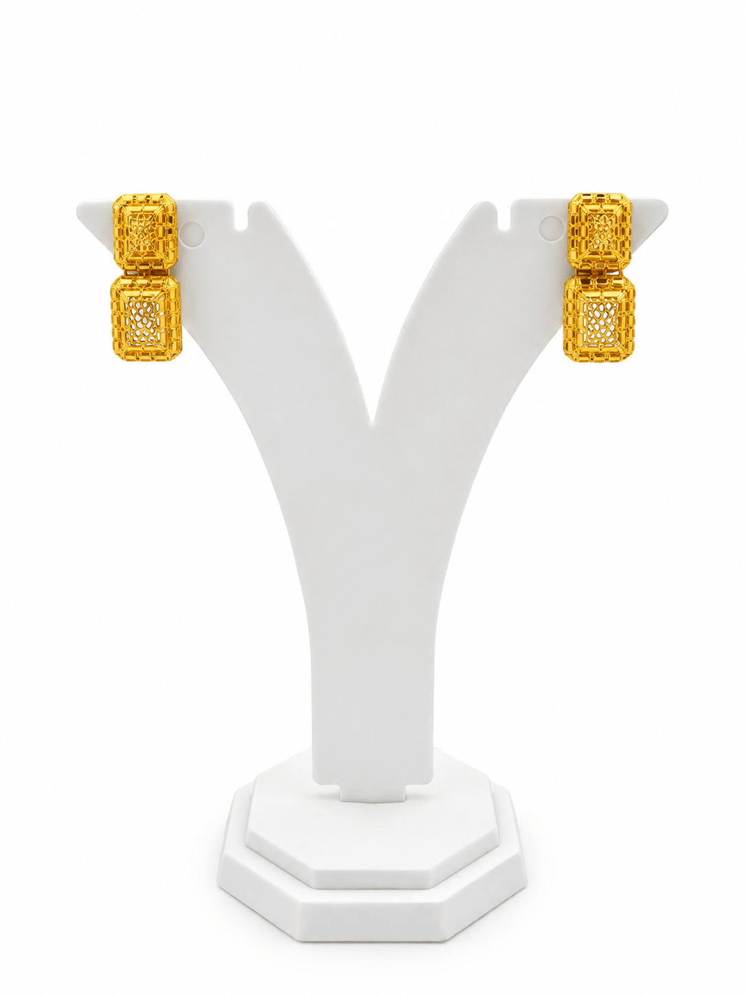 Bhavmayi Golden Geometric Rectangle Necklace & Earrings Set - bhavmayi