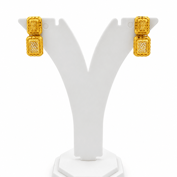 Bhavmayi Golden Geometric Rectangle Necklace & Earrings Set - bhavmayi