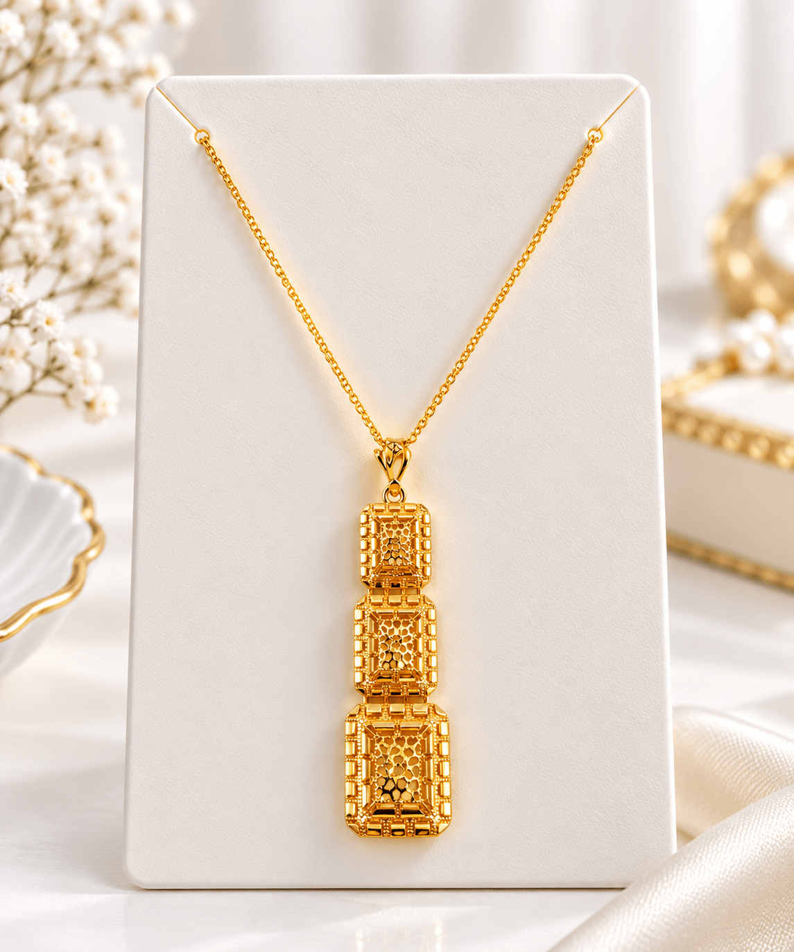 Bhavmayi Golden Geometric Rectangle Necklace & Earrings Set - bhavmayi