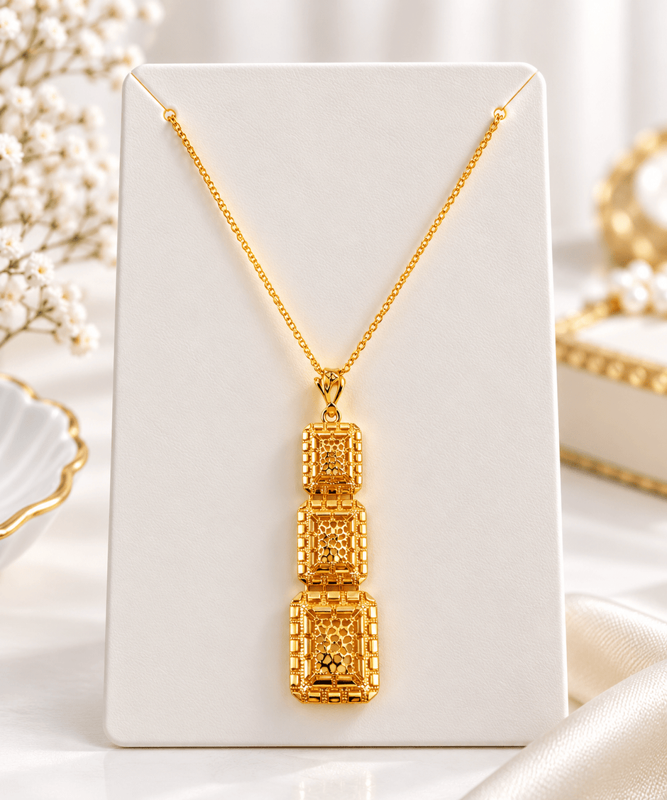 Bhavmayi Golden Geometric Rectangle Necklace & Earrings Set - bhavmayi