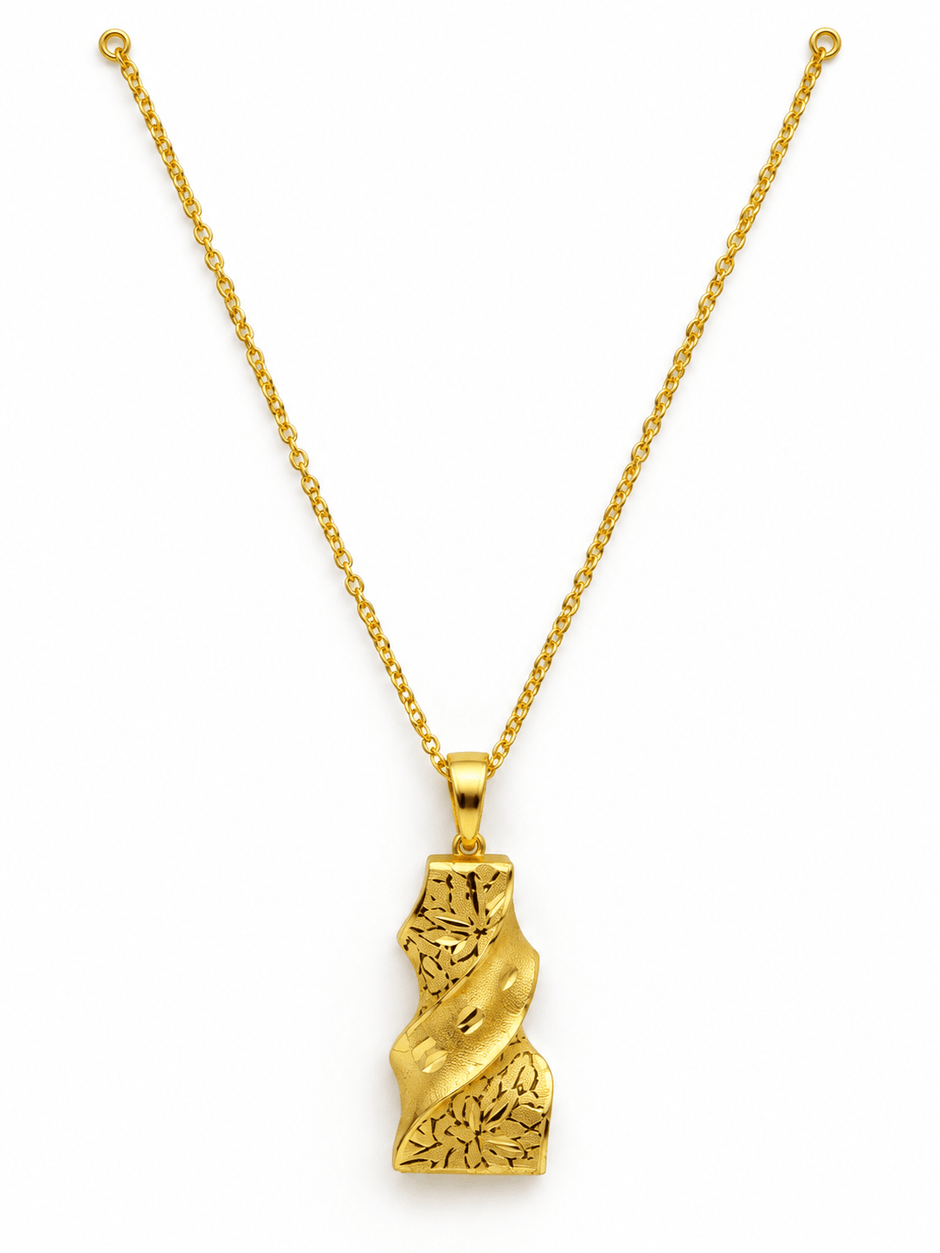 Bhavmayi Golden Leaf Twist Pendant Necklace & Earrings Set - bhavmayi