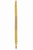 Bhavmayi golden link bracelet with curved embellished motifs, geometric clear accents and a visible clasp