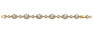 Bhavmayi golden link bracelet with curved embellished motifs, geometric clear accents and a visible clasp