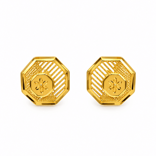 Bhavmayi Golden Octagonal Floral Pendant Necklace & Earrings Set - bhavmayi