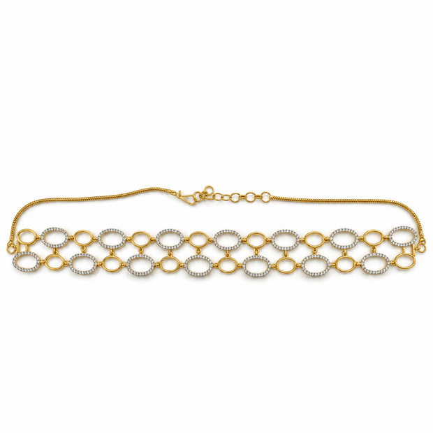 Bhavmayi Golden Oval Crystal Necklace & Earrings Set - bhavmayi