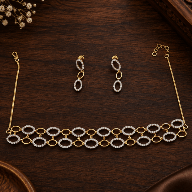 Bhavmayi Golden Oval Crystal Necklace & Earrings Set - bhavmayi