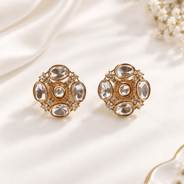 Bhavmayi Golden Oval Crystal Stud Earrings - bhavmayi