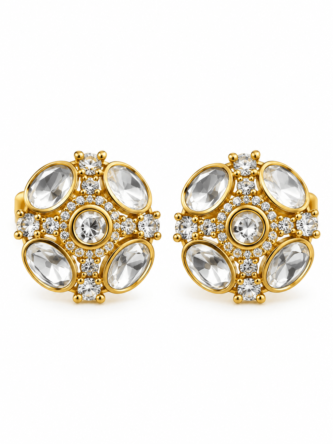 Bhavmayi Golden Oval Crystal Stud Earrings - bhavmayi