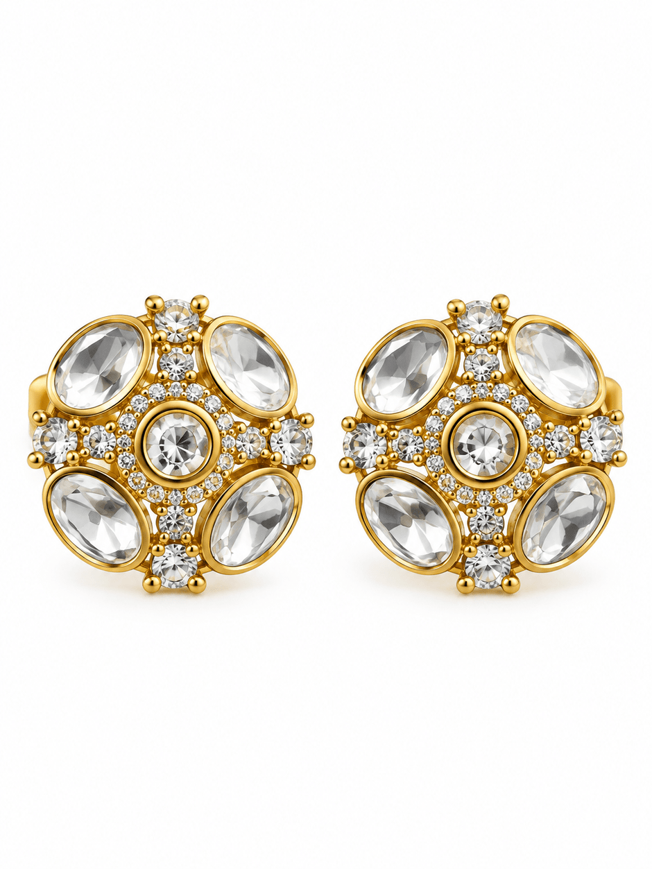 Bhavmayi Golden Oval Crystal Stud Earrings - bhavmayi