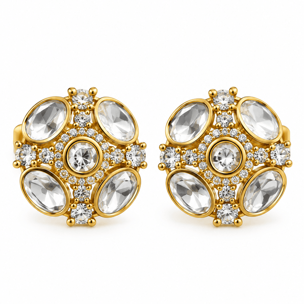 Bhavmayi Golden Oval Crystal Stud Earrings - bhavmayi