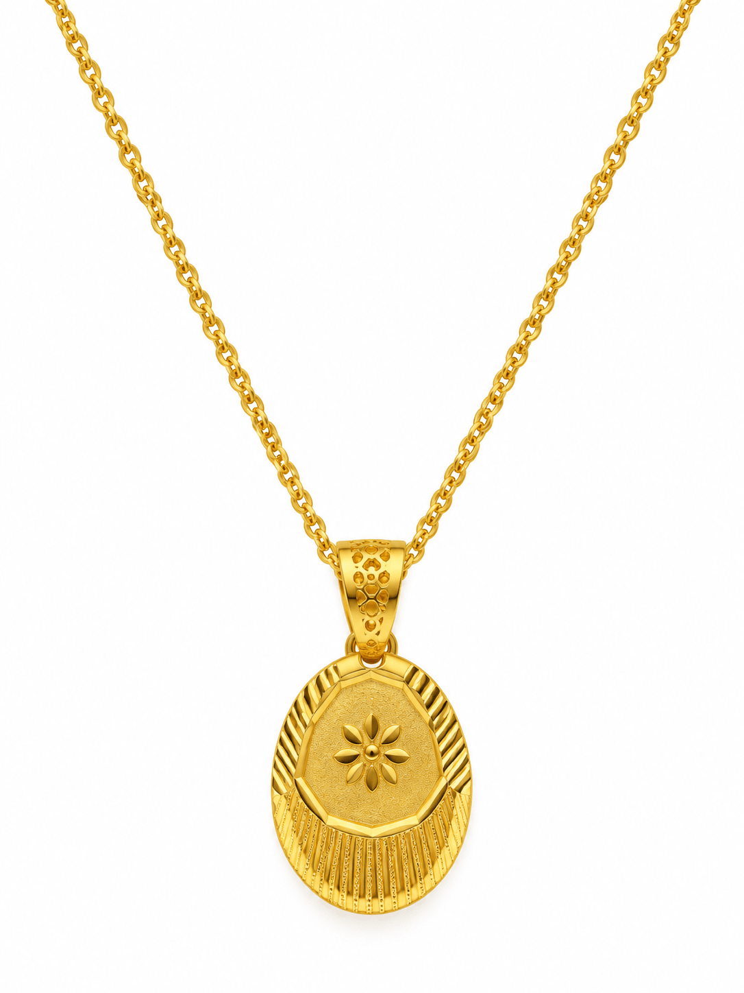 Bhavmayi Golden Oval Floral Pendant Necklace & Stud Earrings Set - bhavmayi