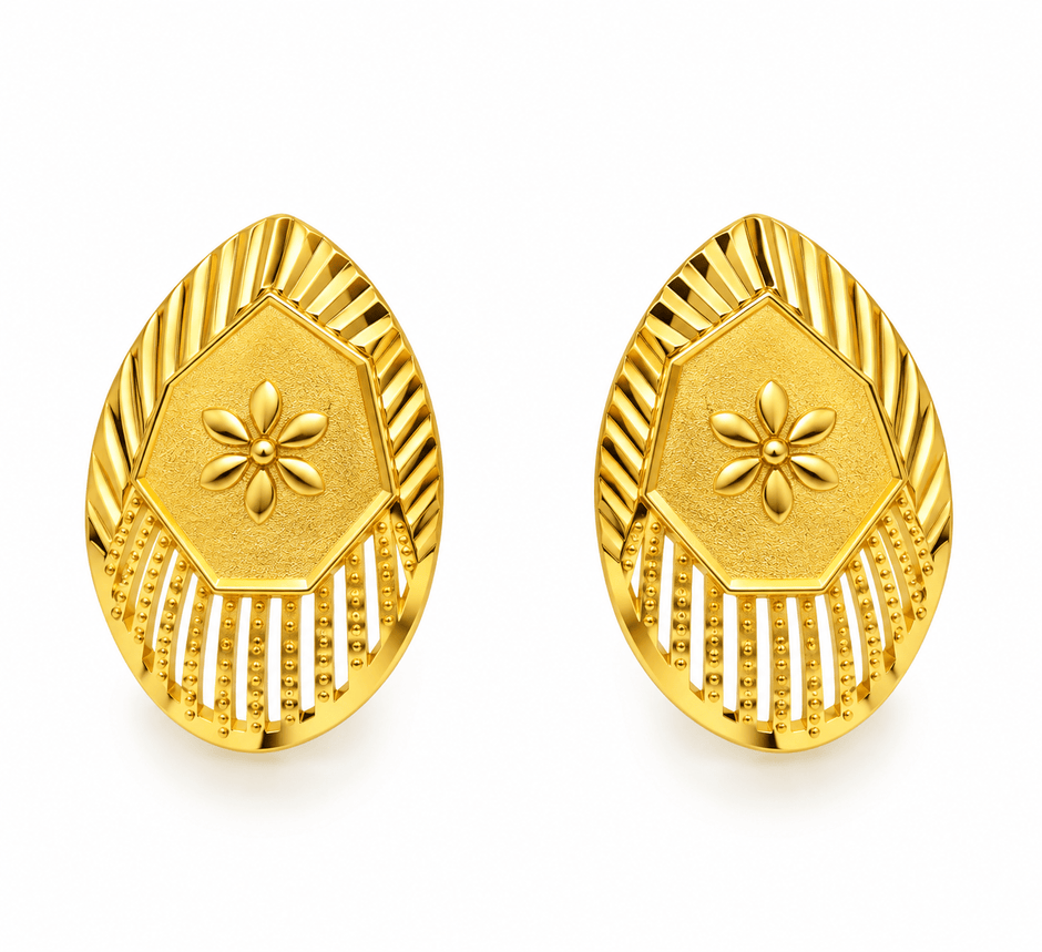 Bhavmayi Golden Oval Floral Pendant Necklace & Stud Earrings Set - bhavmayi