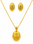 Bhavmayi Golden Oval Floral Pendant Necklace & Stud Earrings Set - bhavmayi