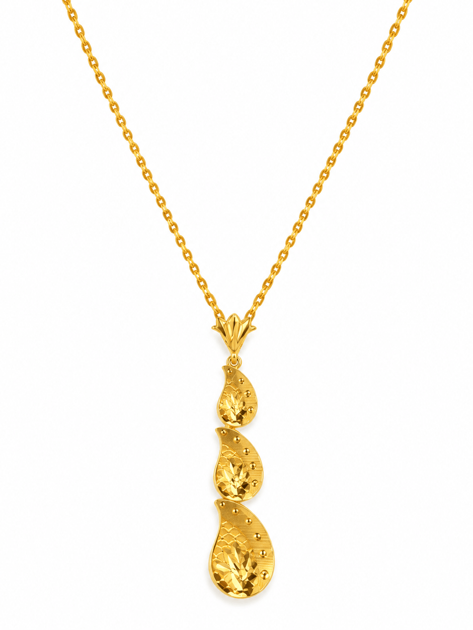 Bhavmayi Golden Paisley Pendant Necklace & Earring Set - bhavmayi