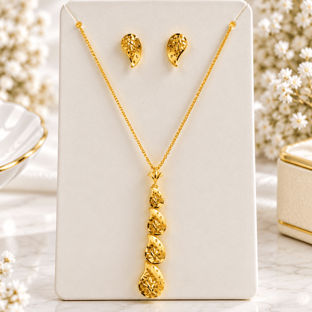 Bhavmayi Golden Paisley Pendant Necklace & Earring Set - bhavmayi